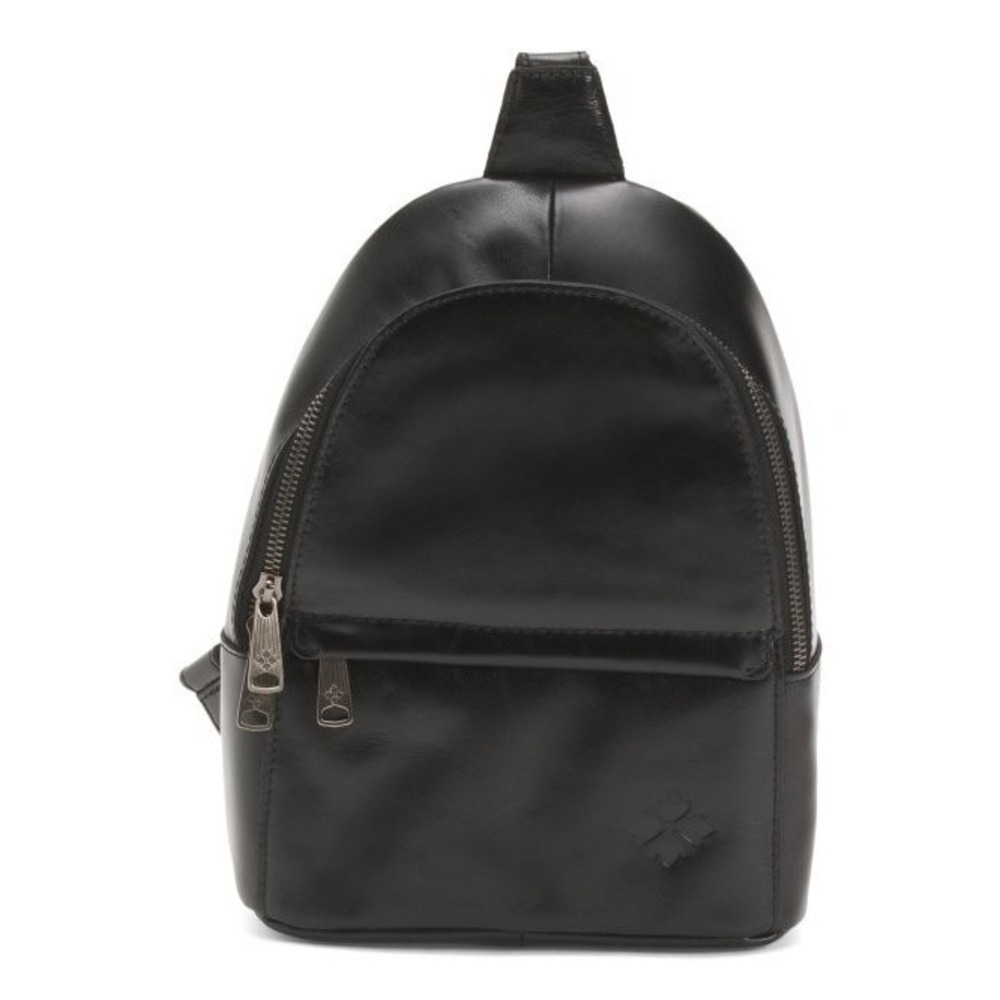 Patricia Nash Ennis Black Leather Sling Crossbody Bag 8x11 Zip Closure‎ New